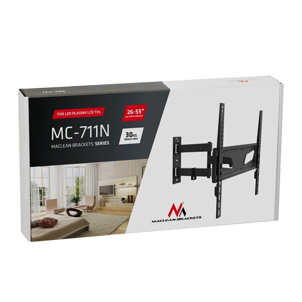 MacLean MC -711n TV Wandbevestiging Bracket Multi-compatibel 26 '' - 55 "Gebogen scherm 30kg LCD LED -plasma