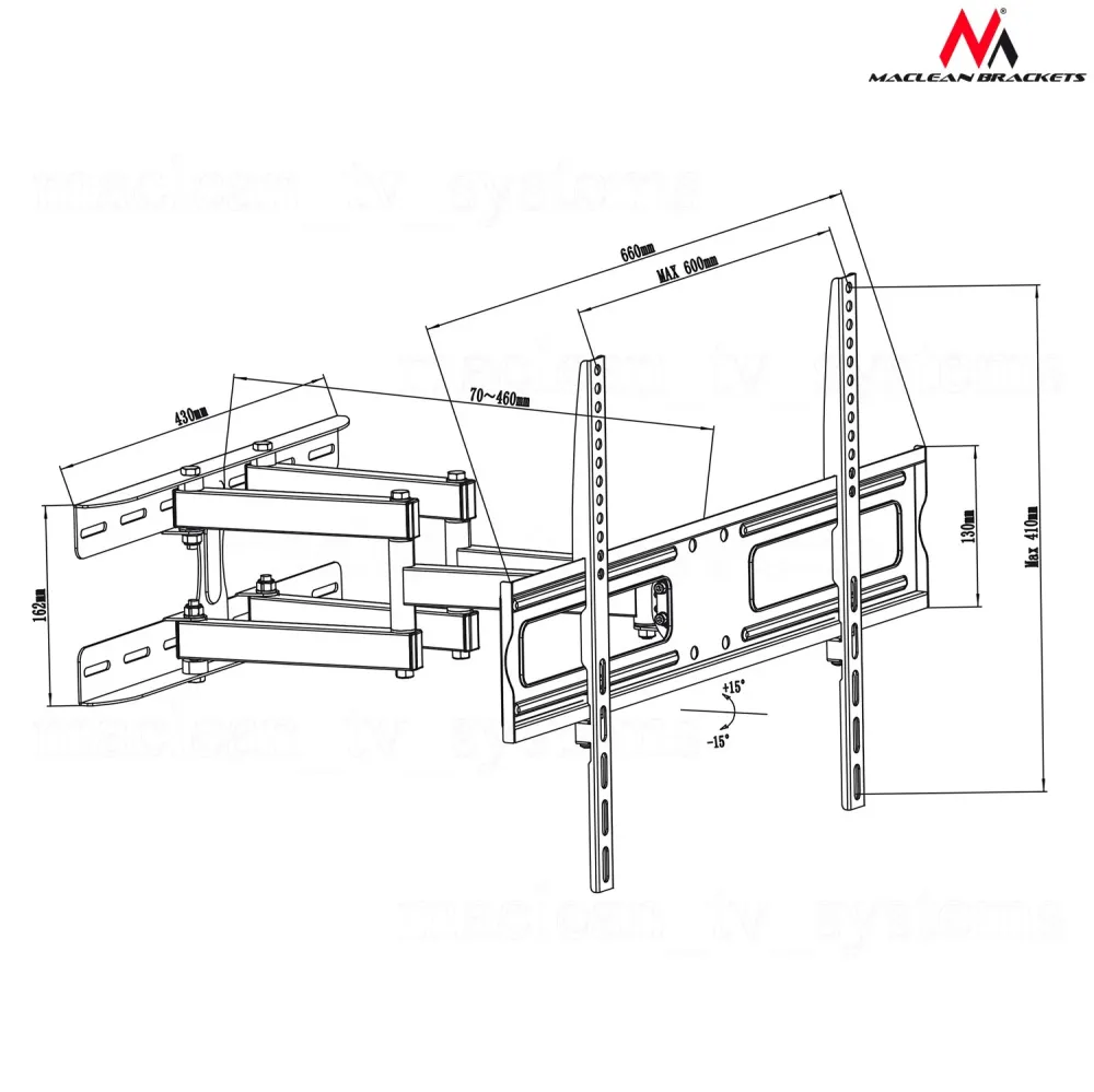 Professionele Grade MacLean MC -762 TV -beugel Wall Mount Universal Draaivoet verstelbare dubbele arm 37 '' - 70 "VESA LCD...