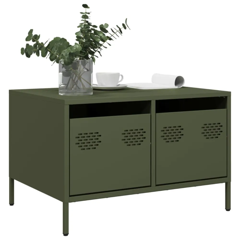 Tv-meubel 68x50x43,5 cm koudgewalst staal olijfgroen | Plug & Play