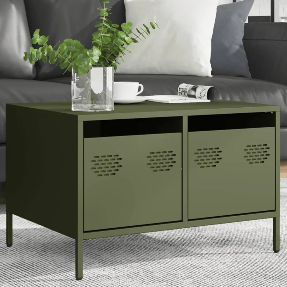 Tv-meubel 68x50x43,5 cm koudgewalst staal olijfgroen | Plug & Play