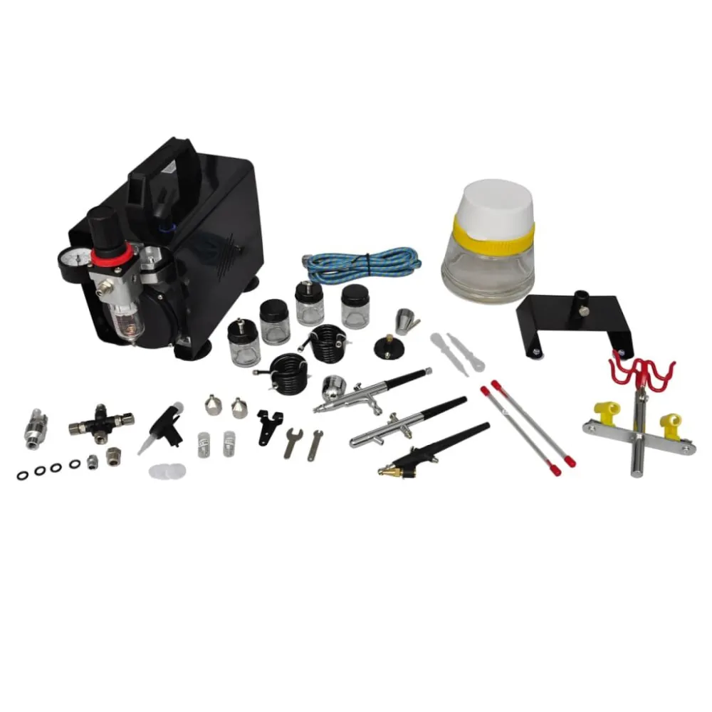 Airbrush compressorset met 3 pistolen
