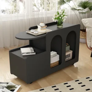 Uitneembaar dressoir op wielen met 1 lade en 3 vakken - 82 x 30 x 53 cm - Spaanplaat - Zwart