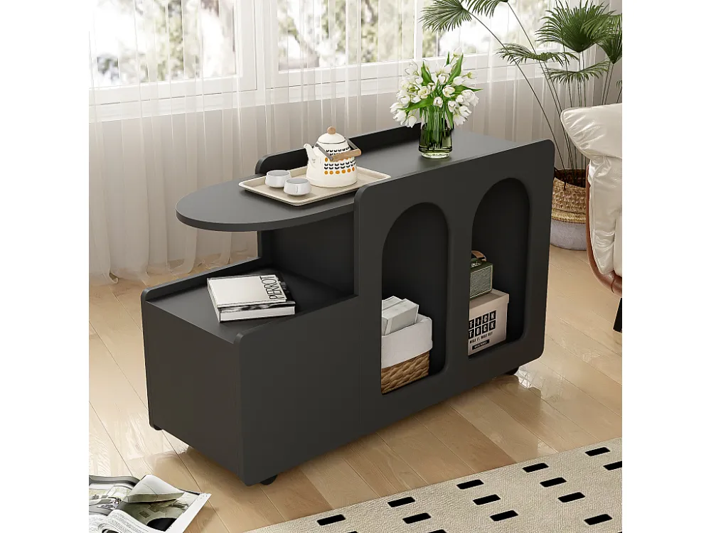 Uitneembaar dressoir op wielen met 1 lade en 3 vakken - 82 x 30 x 53 cm - Spaanplaat - Zwart