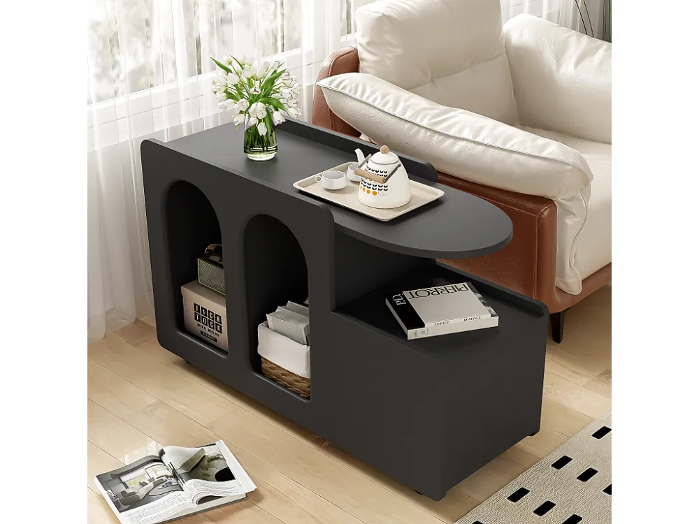 Uitneembaar dressoir op wielen met 1 lade en 3 vakken - 82 x 30 x 53 cm - Spaanplaat - Zwart