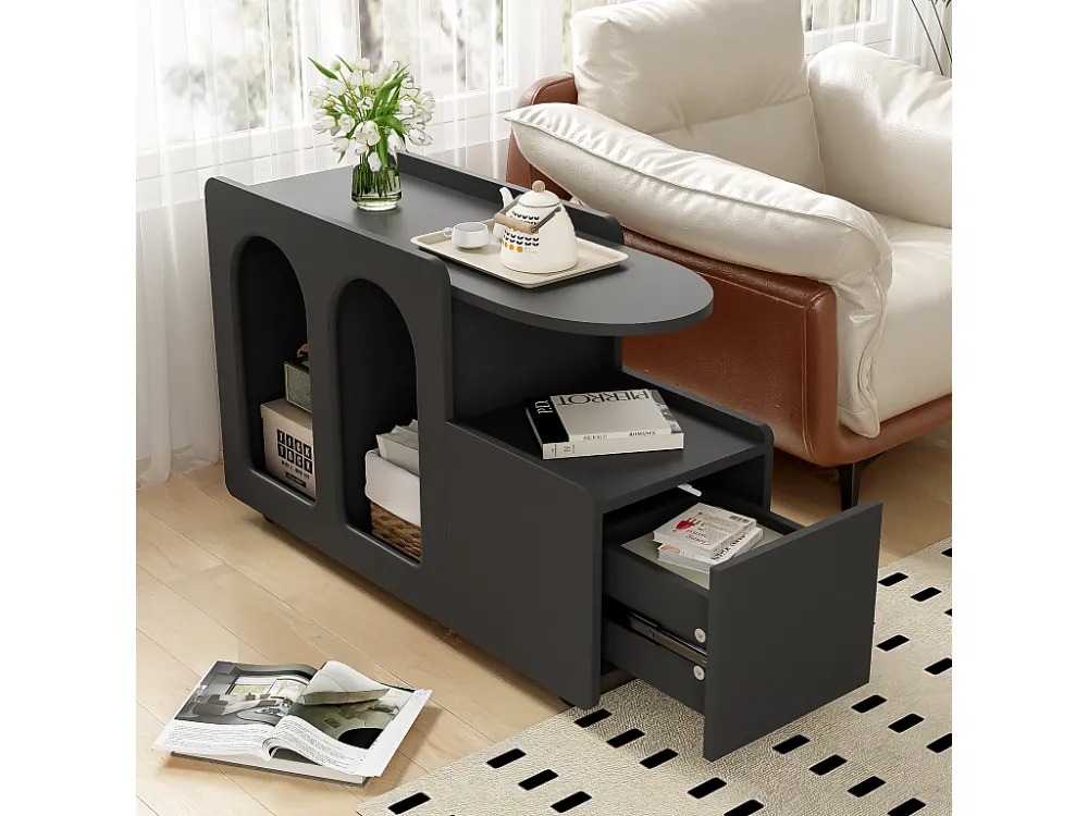 Uitneembaar dressoir op wielen met 1 lade en 3 vakken - 82 x 30 x 53 cm - Spaanplaat - Zwart