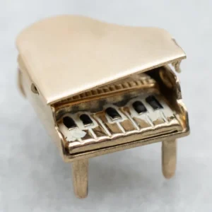 Yellow Gold Black and White Enamel Opening Piano Charm