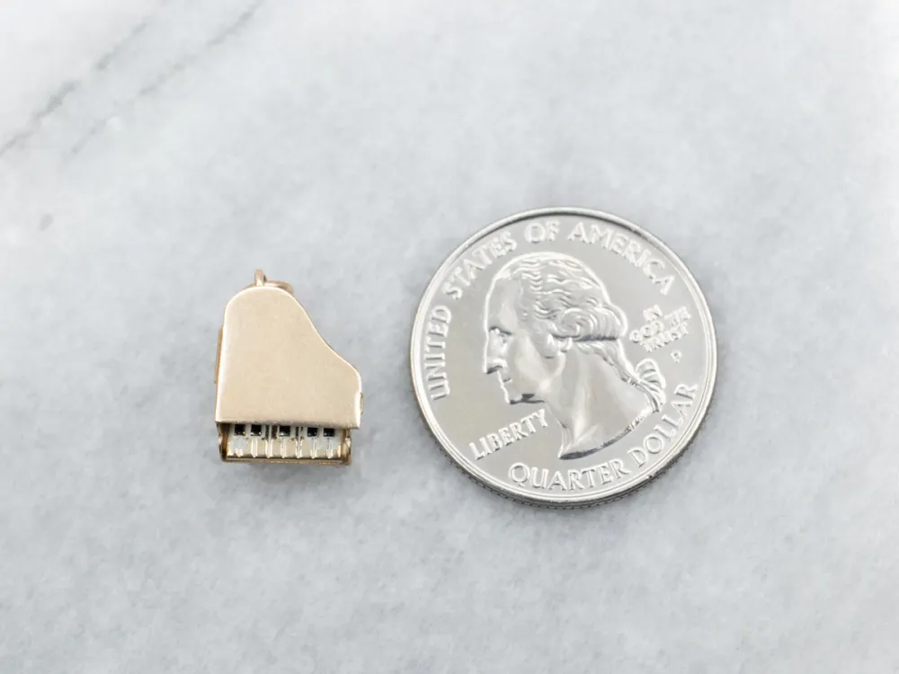 Yellow Gold Black and White Enamel Opening Piano Charm