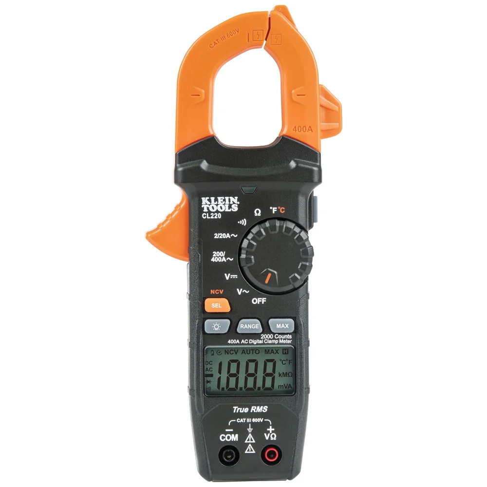 Zeskant KLEIN TOOLS Schermbediend Clamp Meter, AC Auto-Ranging 400 Amp w/ Temp