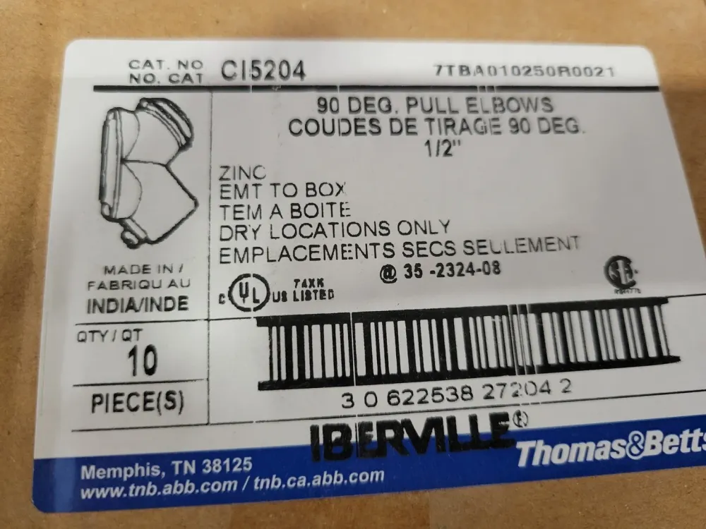 1/2", 90 Deg. Pull Elbow CI5204 (Box 10)