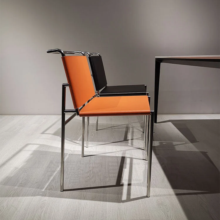 Faux Echt leer Dining Chairs Industrial Side Chair Metal Legs voor Kettingen en Kabels Orange
