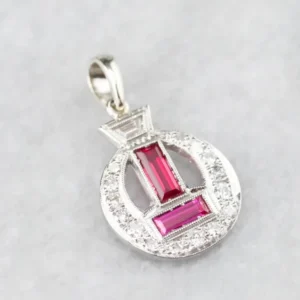 Industrieel Zwaar Belastbaar Art Deco Synthetic Ruby and Diamond Pendant