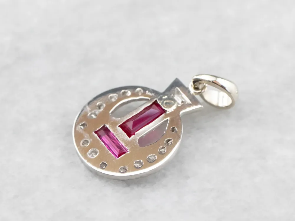 Industrieel Zwaar Belastbaar Art Deco Synthetic Ruby and Diamond Pendant