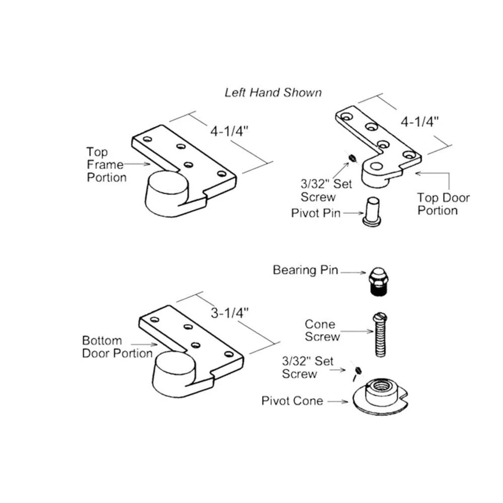 L.C.N. Left-Hand Commercial Door Pivot Set Forged Antiek brons Epoxy Coating