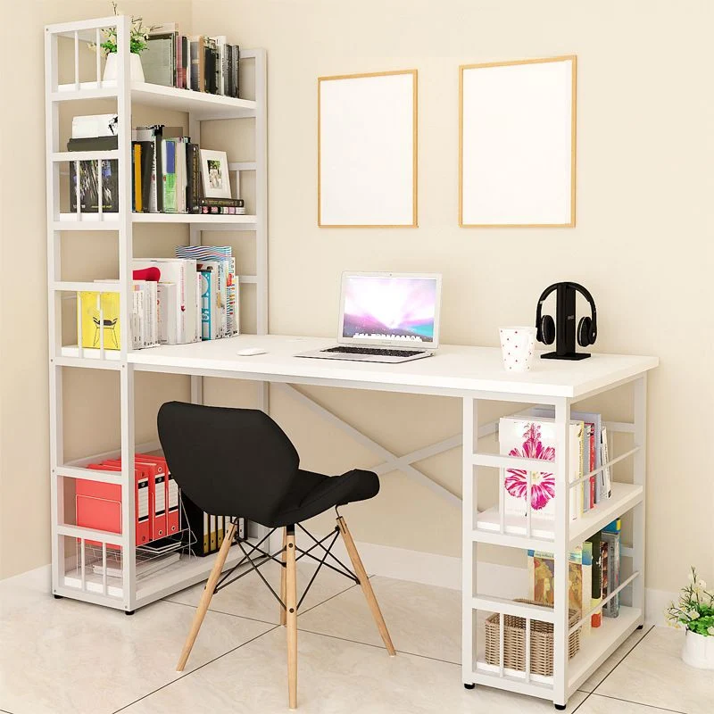 Verstelbare Haak Modern Metal and Massief hout Writing Desk Dormitory Office Desk Bookshelf 24l