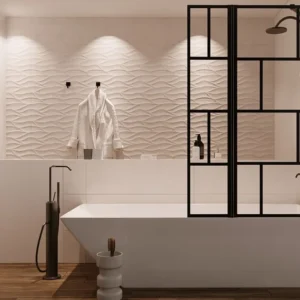 Badscherm industriële stijl met beweegbaar deel - 100 x 140 cm - OBELINI inclusief Montageset