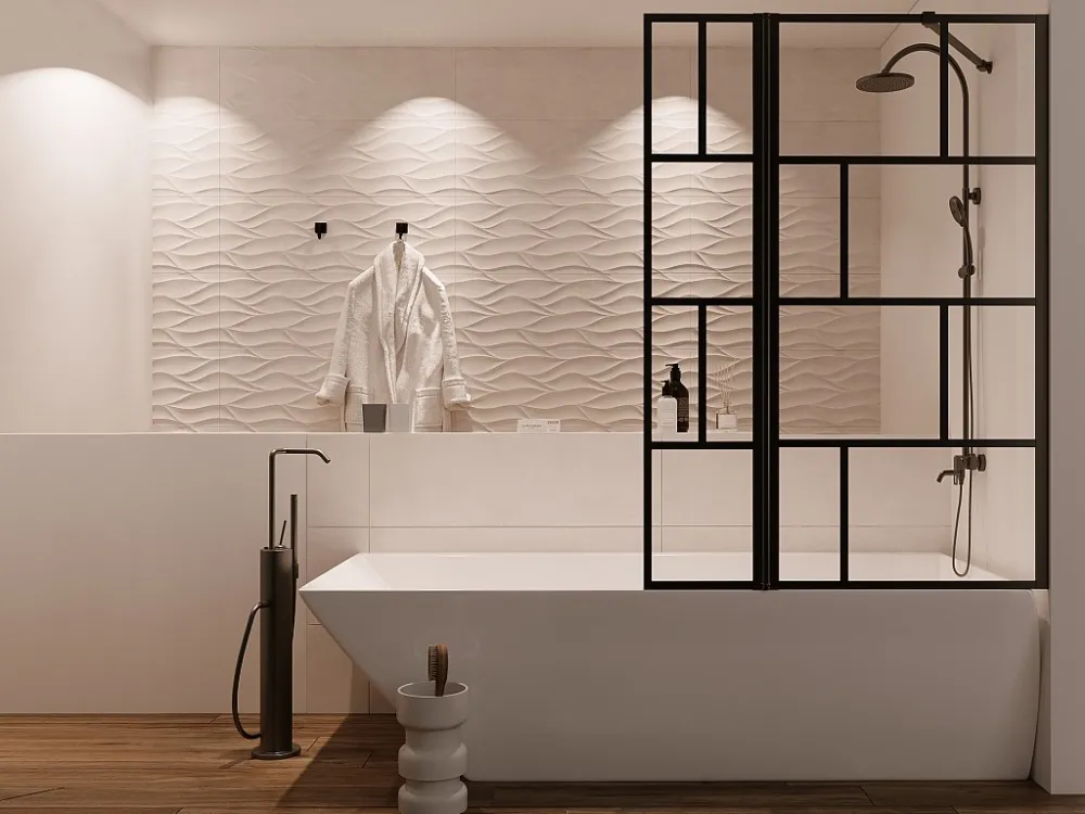 Badscherm industriële stijl met beweegbaar deel - 100 x 140 cm - OBELINI inclusief Montageset