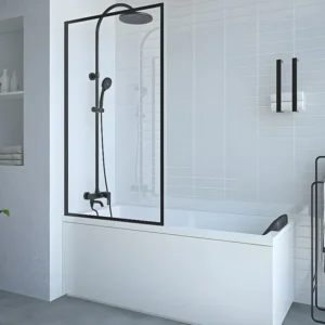Badscherm industriële stijl zwart mat - 70 x 140 cm - Gehard glas - BRADENTON - Koop nu inclusief Montageset