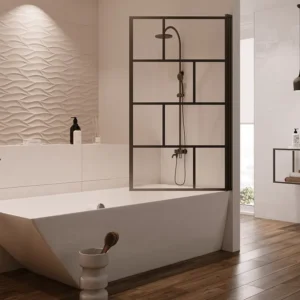 Commerciële Kwaliteit Draaibaar badscherm industriële stijl - 80x140 cm - Zwart mat - Glas - RIVANON