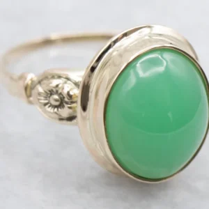 Aardings Floral Bezel Set Solitaire Chryoprase Klassiek Ring