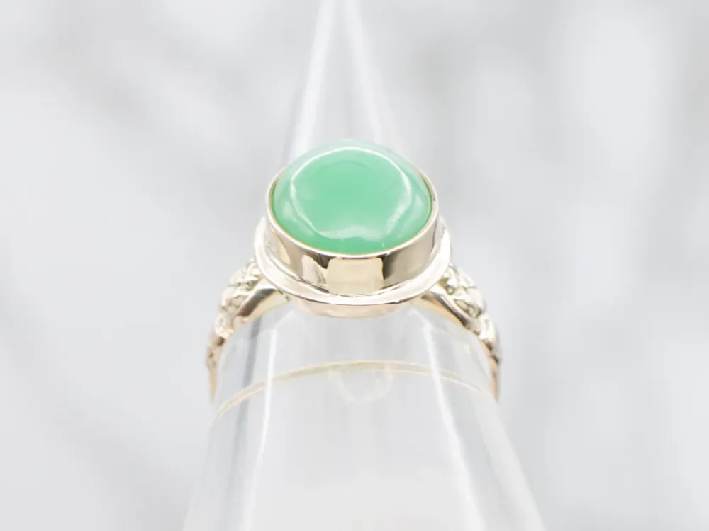 Aardings Floral Bezel Set Solitaire Chryoprase Klassiek Ring
