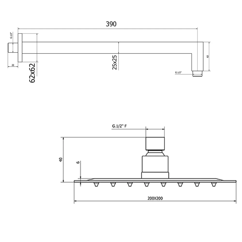Complete shower set ABS and brass Cris Square series Matte Koolzwart