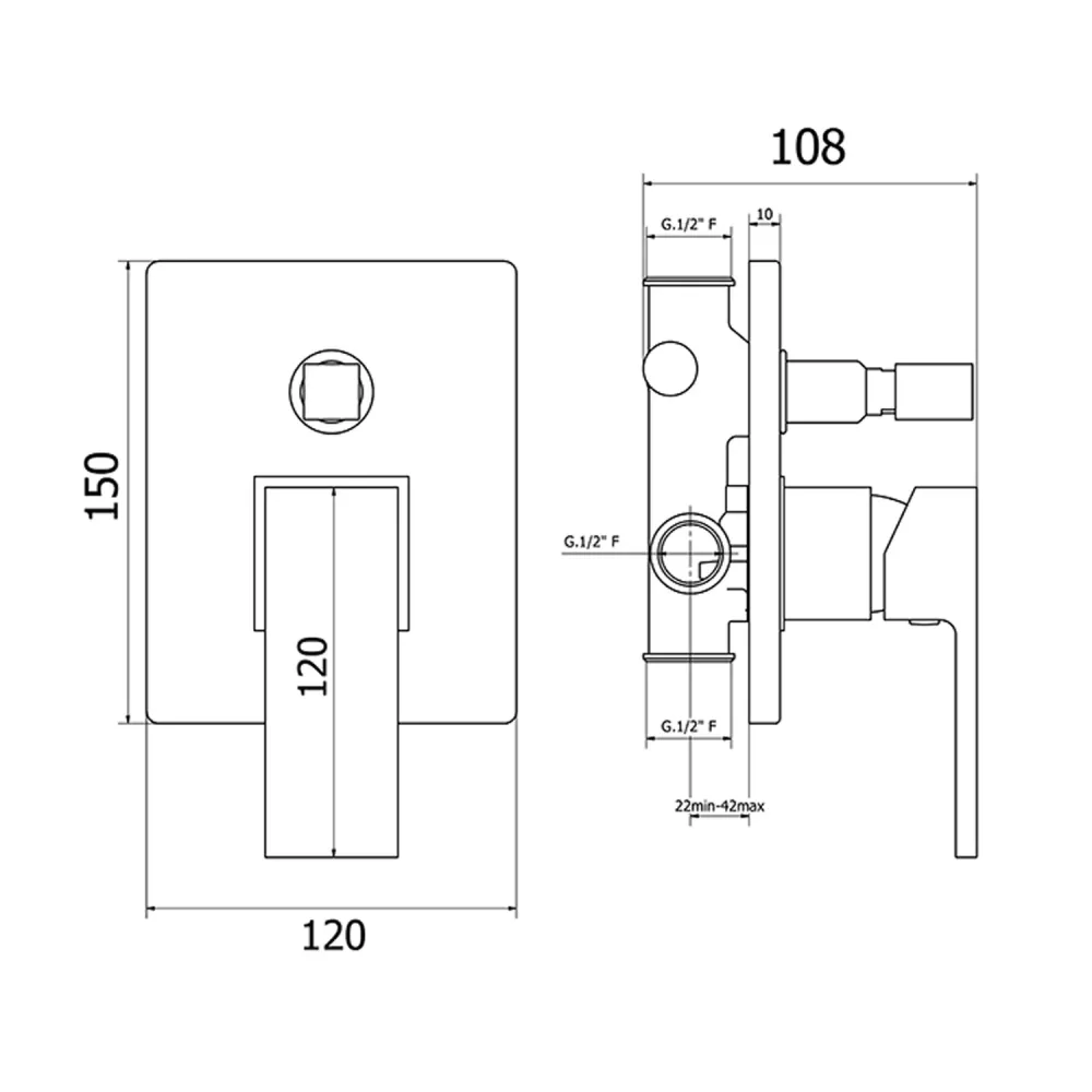 Complete shower set ABS and brass Cris Square series Matte Koolzwart