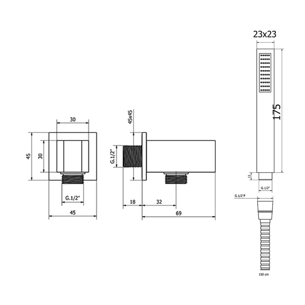 Complete shower set ABS and brass Cris Square series Matte Koolzwart