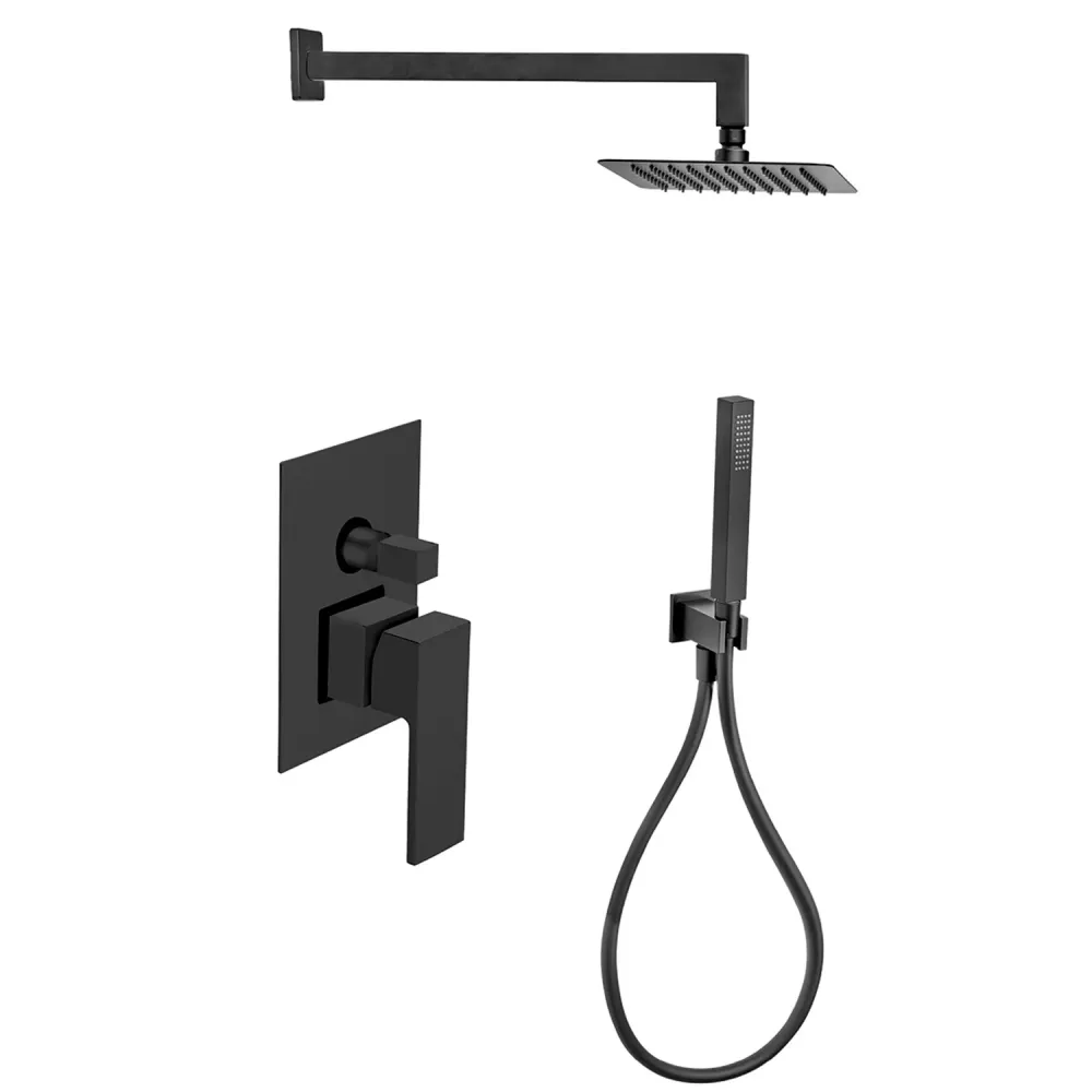Complete shower set ABS and brass Cris Square series Matte Ravenzwart