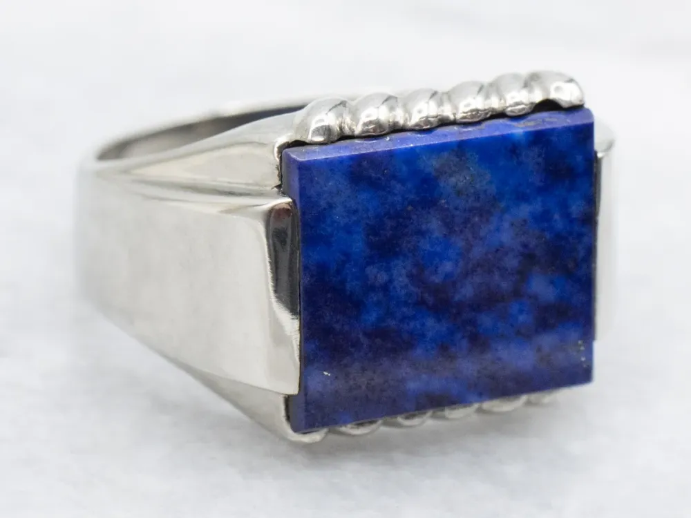 Drukvaste Unisex East-to-West Set Rectangle Cut Lapis Ring