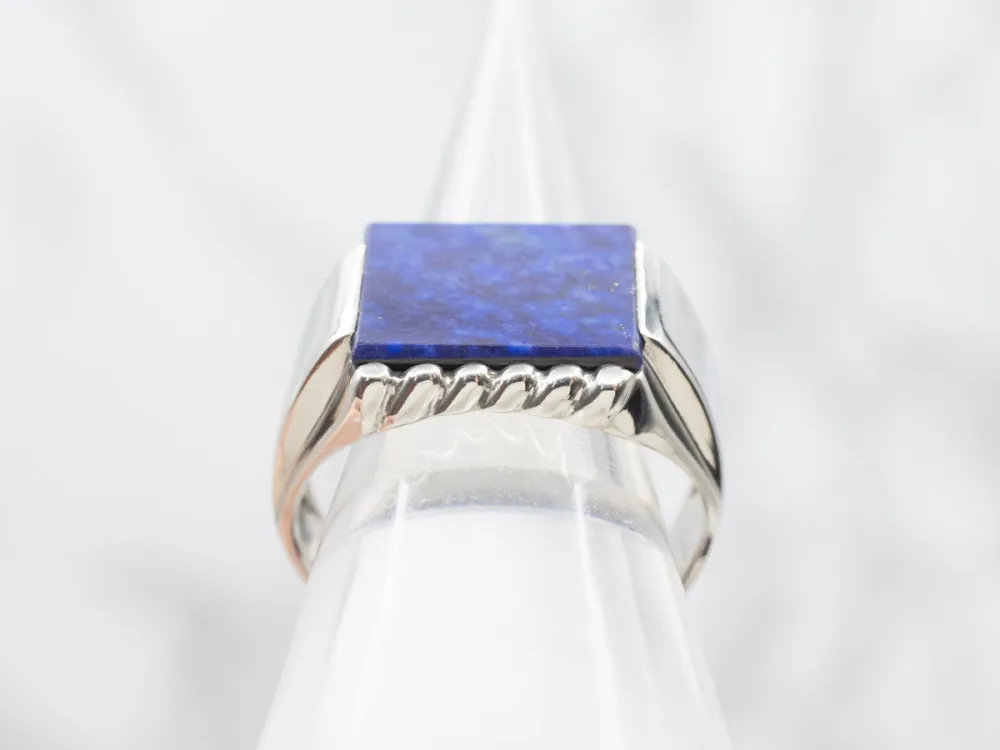Drukvaste Unisex East-to-West Set Rectangle Cut Lapis Ring