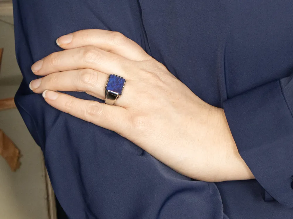 Drukvaste Unisex East-to-West Set Rectangle Cut Lapis Ring