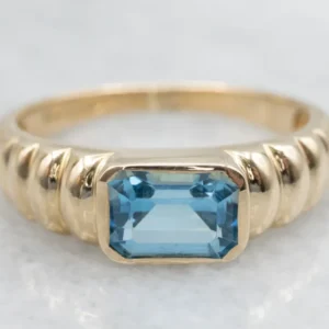 East-to-West Set Blue Topaz Goud Solitaire Ring Compatible met 20mm Gaten