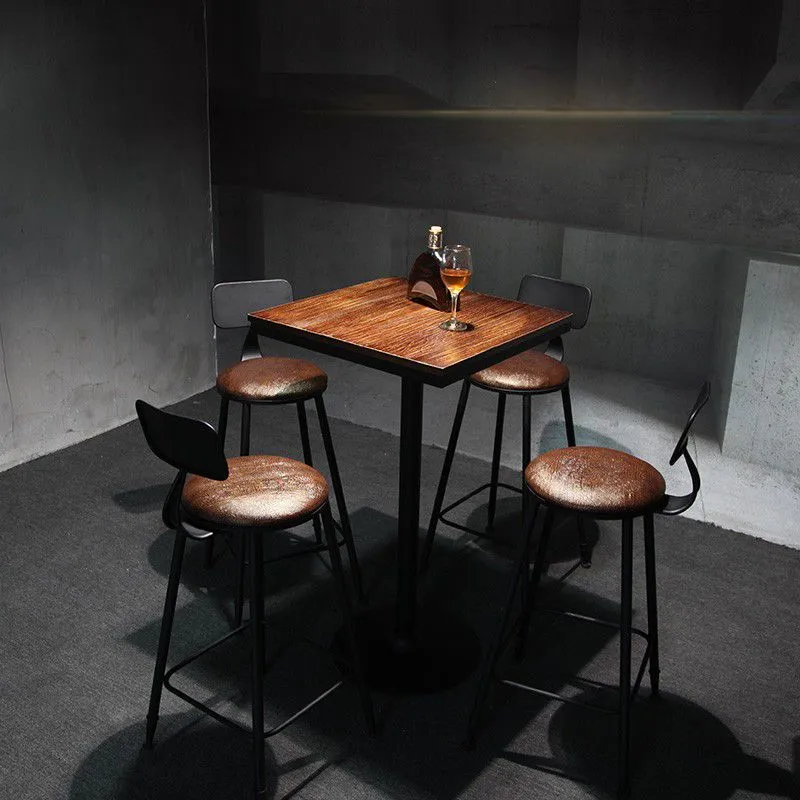 Industrial Brown Bar Table Set 1/3/5 Pieces Eenkleurig Wood Counter Table Indoor Roestvrij Staal Uitvoering