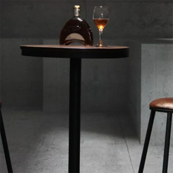 Industrial Brown Bar Table Set 1/3/5 Pieces Eenkleurig Wood Counter Table Indoor Roestvrij Staal Uitvoering