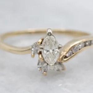 Marquis-Cut and Channel Set Diamond Bypass Engagement Ring Roestvrij Staal Uitvoering
