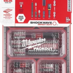 Milwaukee Shockwave 100pcs Impact Driver Bit Set Packout Zwart Rubber