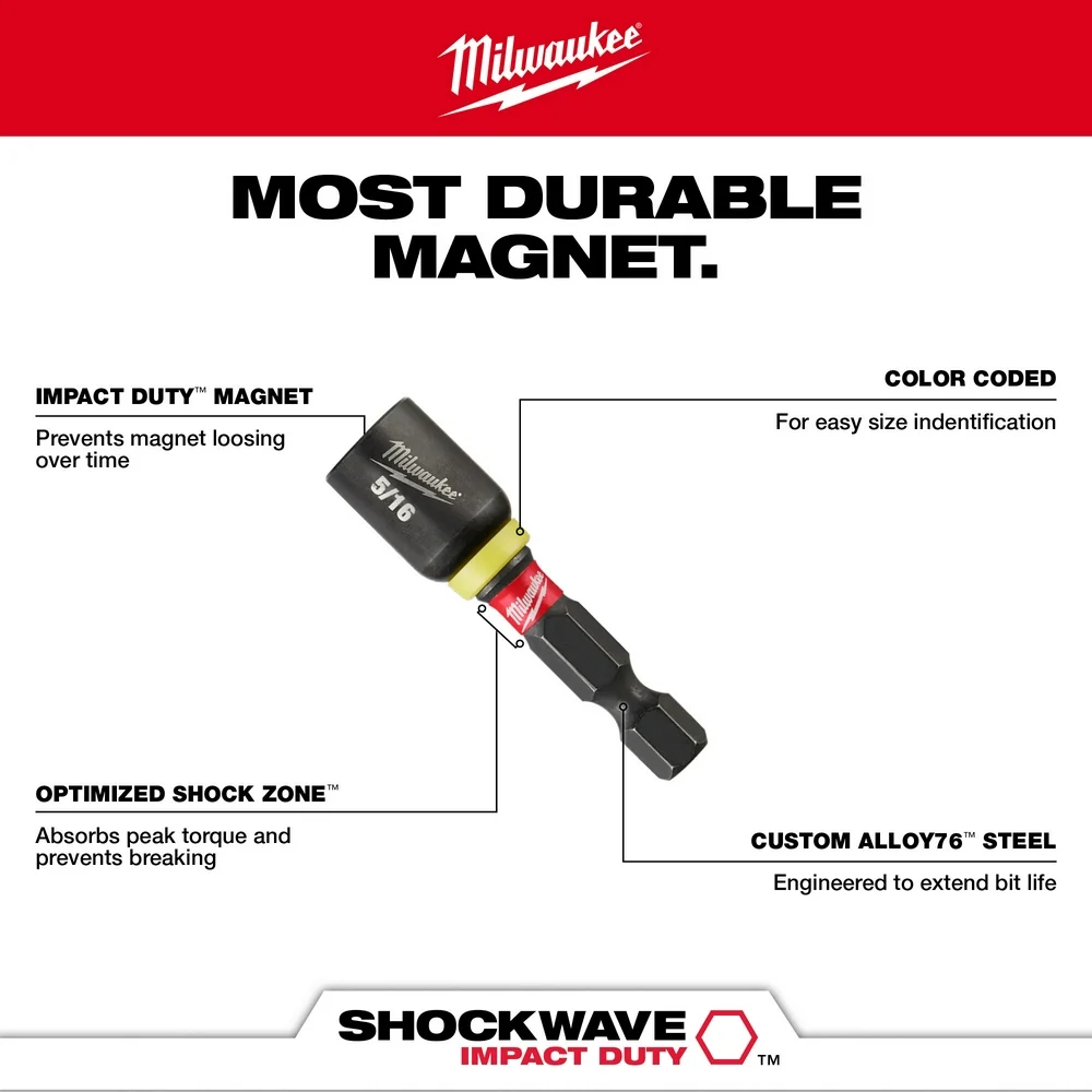 MILWAUKEE 4 PC. SHOCKWAVE IMPACT DUTY™ 1-7/8" Magnetic Nut Driver Set Roestvrij Staal Uitvoering