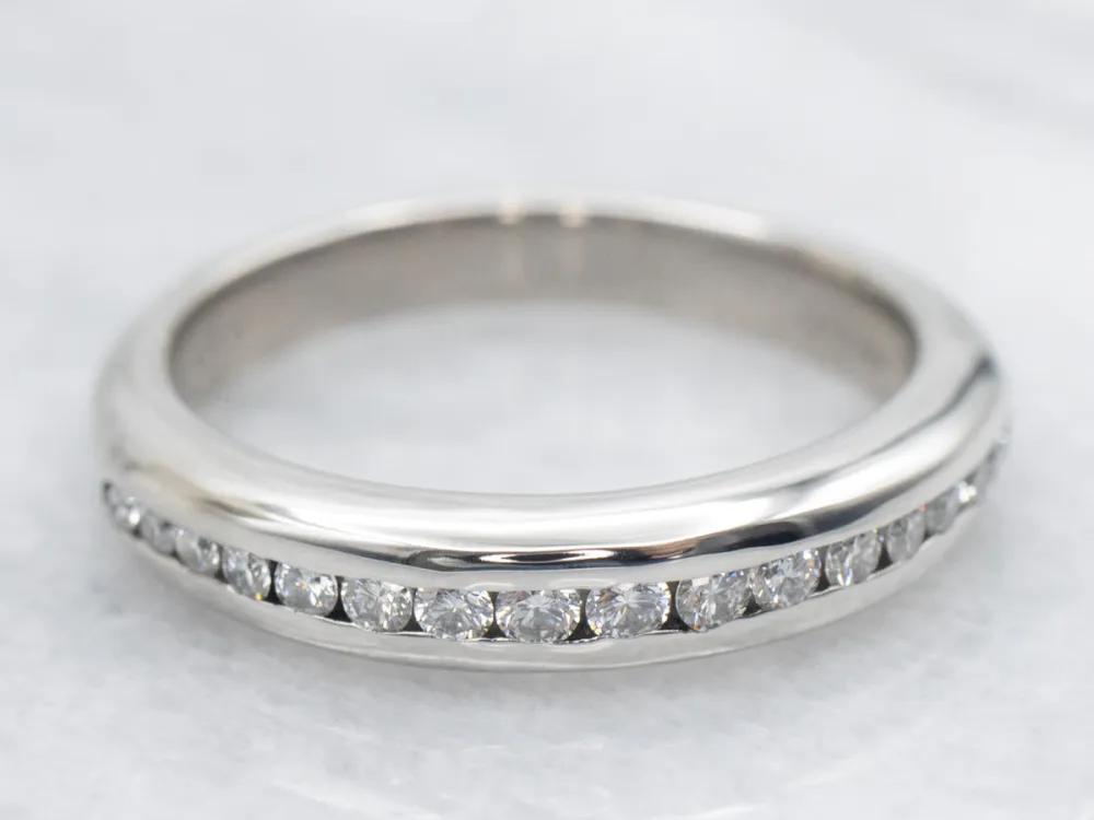 Palladium and Diamond Channel-Set Wedding Band Zwart Rubber
