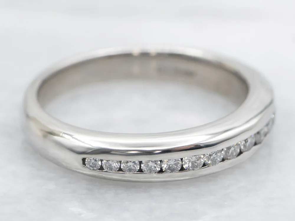 Palladium and Diamond Channel-Set Wedding Band Zwart Rubber