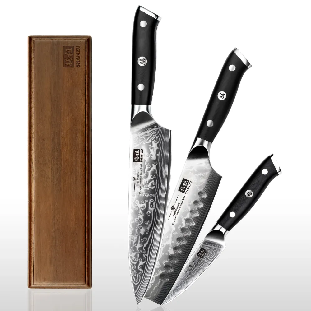 SHAN ZU Pro Series – Tijdloos Damascus 4-piece Set + Magnetic Bar