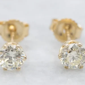 Vertraagde Uitschuif Round Brilliant Diamond Crown-Set Stud Earrings