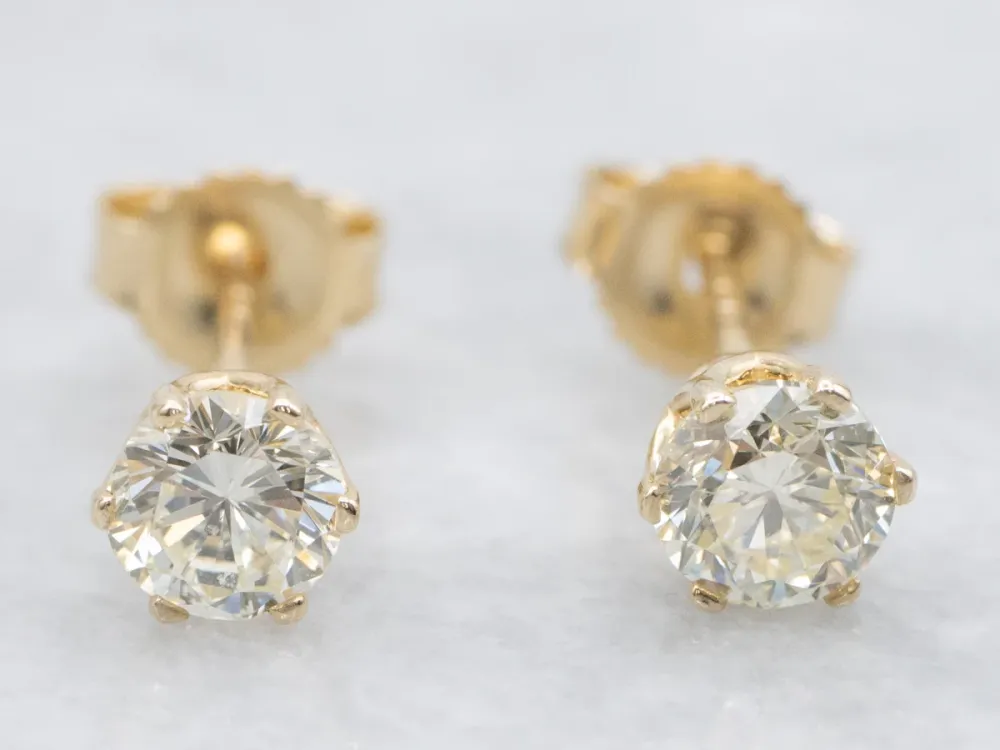 Vertraagde Uitschuif Round Brilliant Diamond Crown-Set Stud Earrings