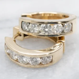 Yellow Gold Channel Set Diamond Hoop Earrings