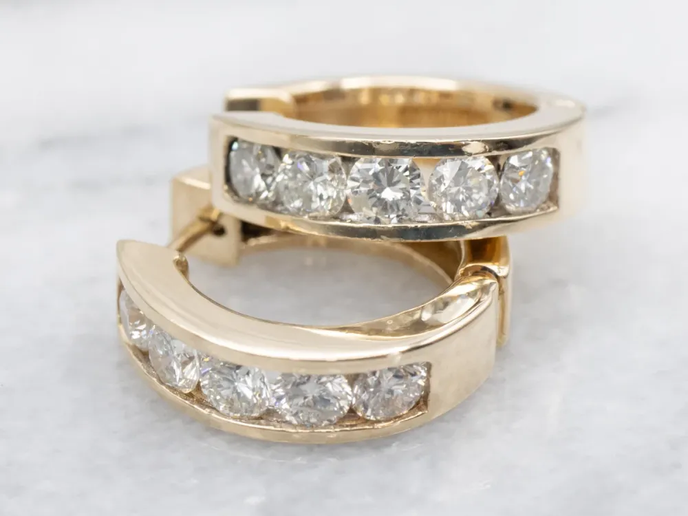 Yellow Gold Channel Set Diamond Hoop Earrings