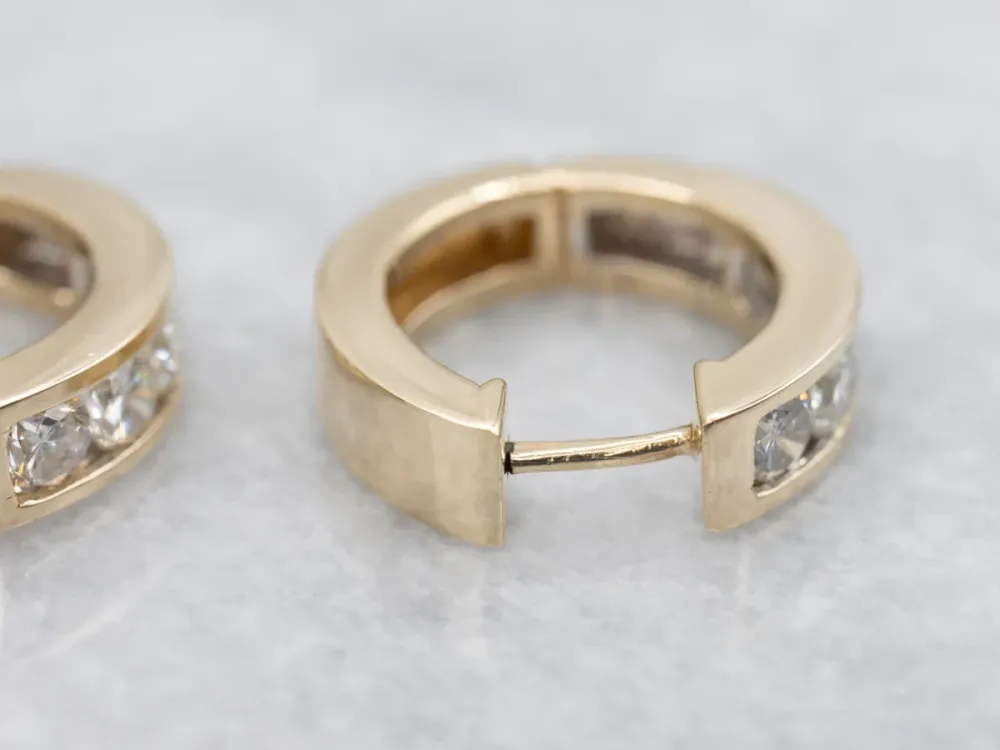 Yellow Gold Channel Set Diamond Hoop Earrings