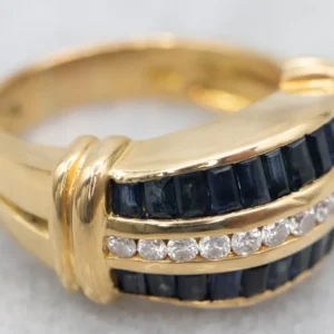 Yellow Gouden Krypell Channel Set Diamond and Sapphire Ring Roestvrij Staal Uitvoering