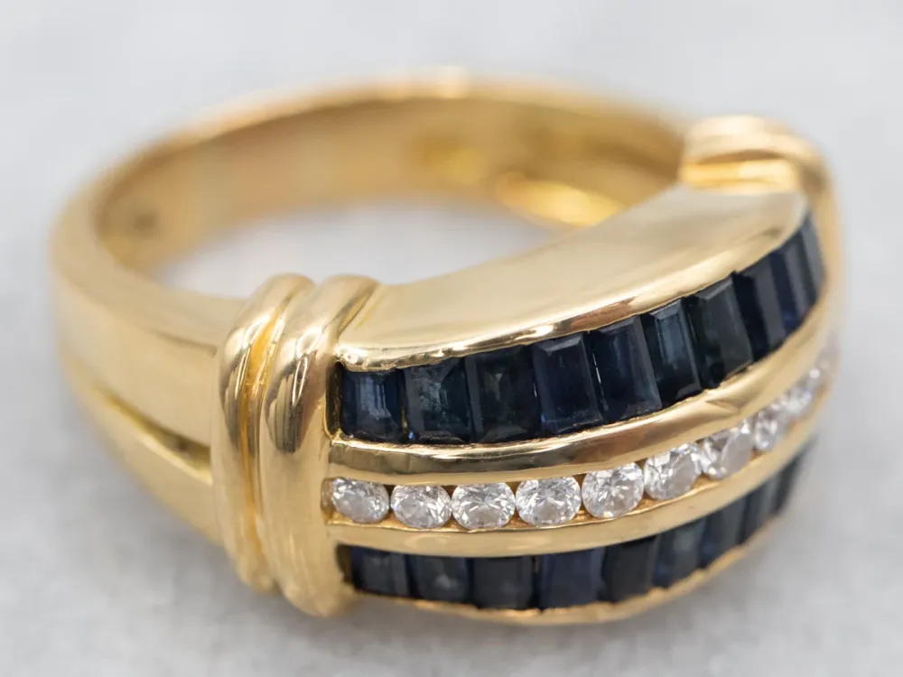 Yellow Gouden Krypell Channel Set Diamond and Sapphire Ring Roestvrij Staal Uitvoering