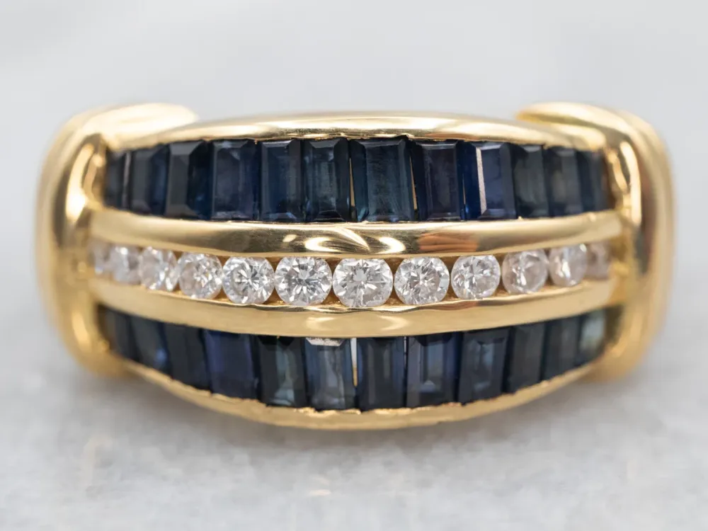 Yellow Gouden Krypell Channel Set Diamond and Sapphire Ring Roestvrij Staal Uitvoering