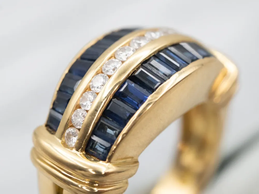 Yellow Gouden Krypell Channel Set Diamond and Sapphire Ring Roestvrij Staal Uitvoering