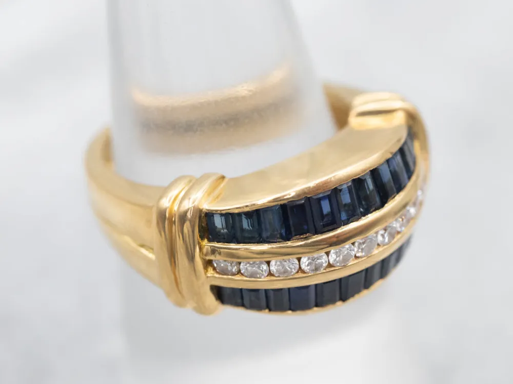 Yellow Gouden Krypell Channel Set Diamond and Sapphire Ring Roestvrij Staal Uitvoering
